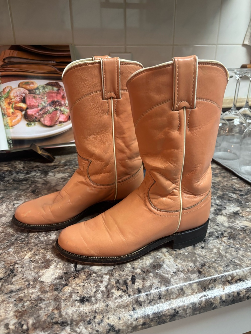 Children’s/Womens’s Peach Justin Leather Western Boots